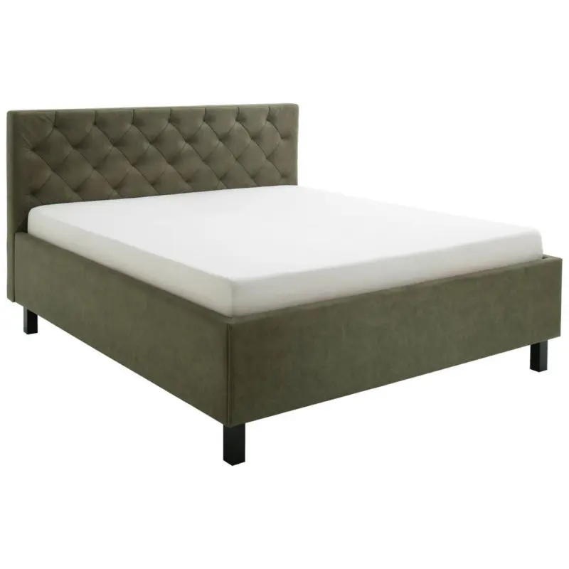 Polsterbett Matratze, gepolstertes Kopfteil, Lattenrost, Bettkasten Gr&uuml;n 160/200 cm