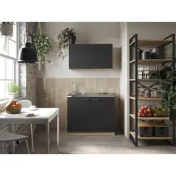 Minik&uuml;che 100 cm in Schwarz, Eichefarben