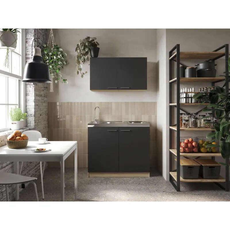 Minik&uuml;che 100 cm in Schwarz, Eichefarben