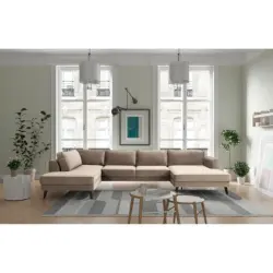 Wohnlandschaft in Samt, Velours Hellgrau