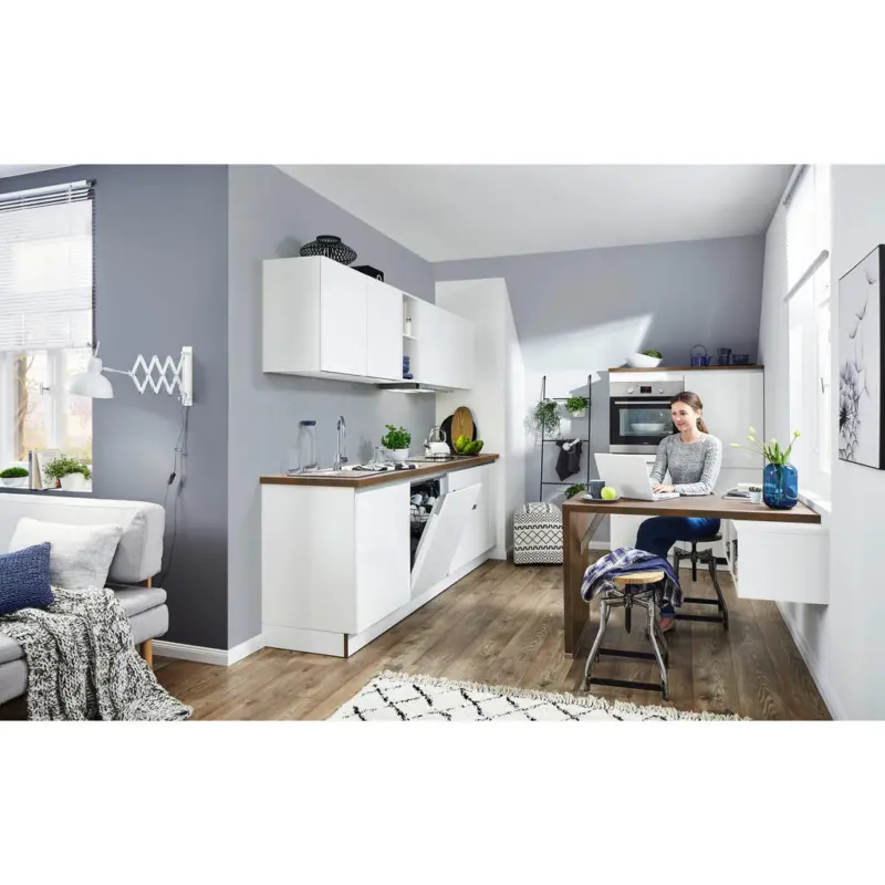 K&uuml;chenleerblock 230/120 cm in Wei&szlig;, Eichefarben