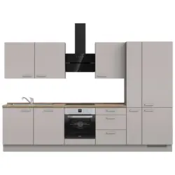 K&uuml;chenleerblock 330 cm in Grau, Eiche dunkel