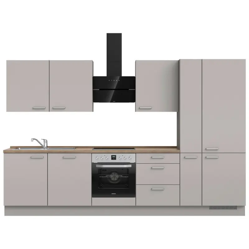 K&uuml;chenleerblock 330 cm in Grau, Eiche dunkel