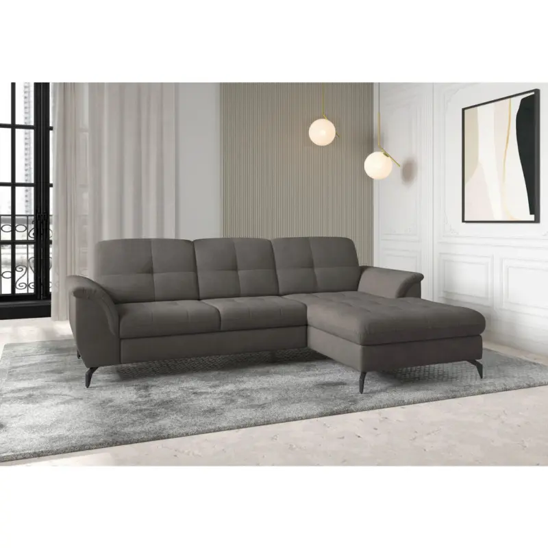 Ecksofa Zora E in Flachgewebe Graphitfarben 262/164 cm
