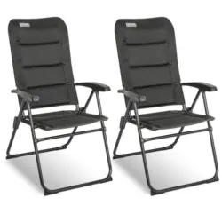 Gartenklappsessel-Set in Metall, Textil Schwarz, Schieferfarben