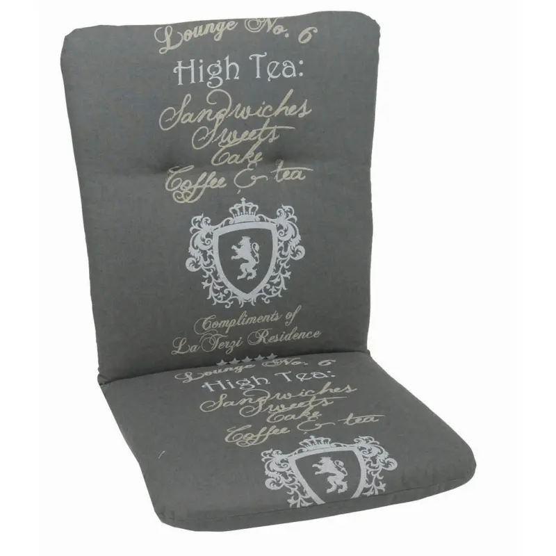 Sesselauflage in Anthrazit Schriftzug