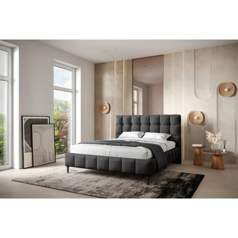 Polsterbett gepolstertes Kopfteil, Lattenrost, Bettkasten Anthrazit 180/200 cm