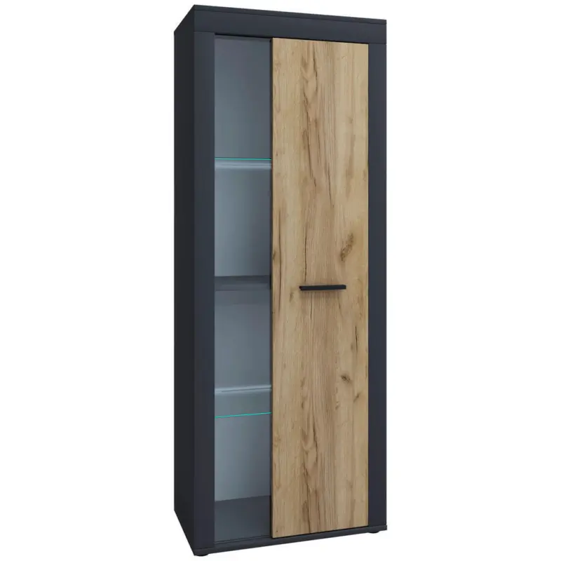 Vitrine in Anthrazit, Honigeiche