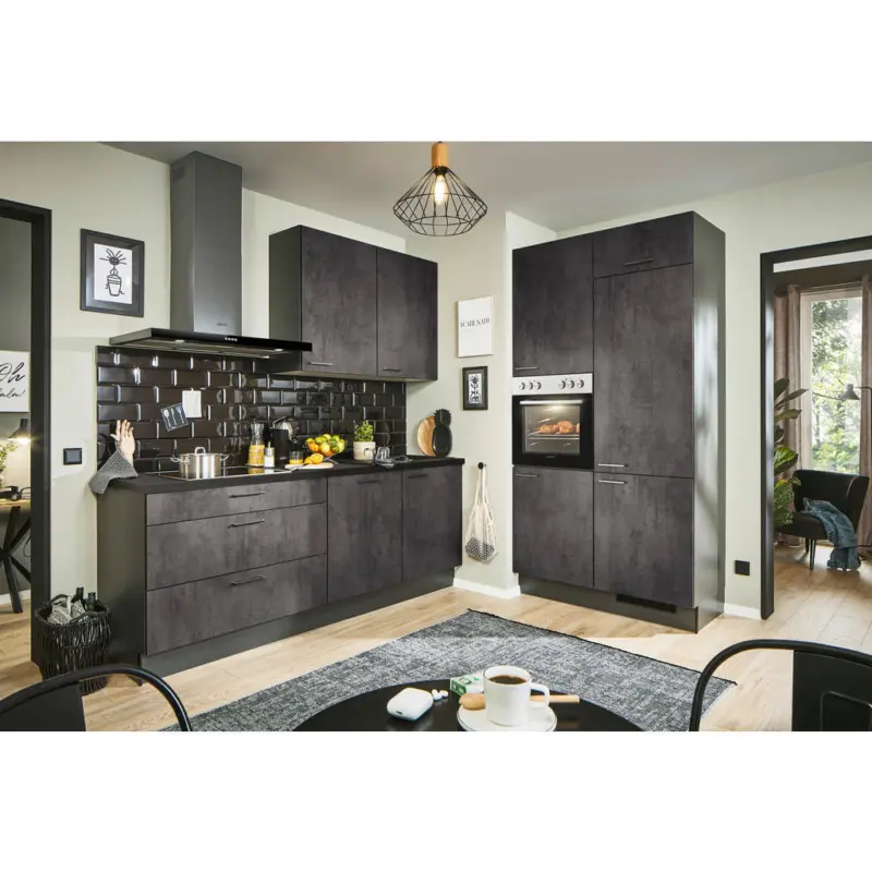Eckk&uuml;che 220/120 cm in Graphitfarben, Schwarz