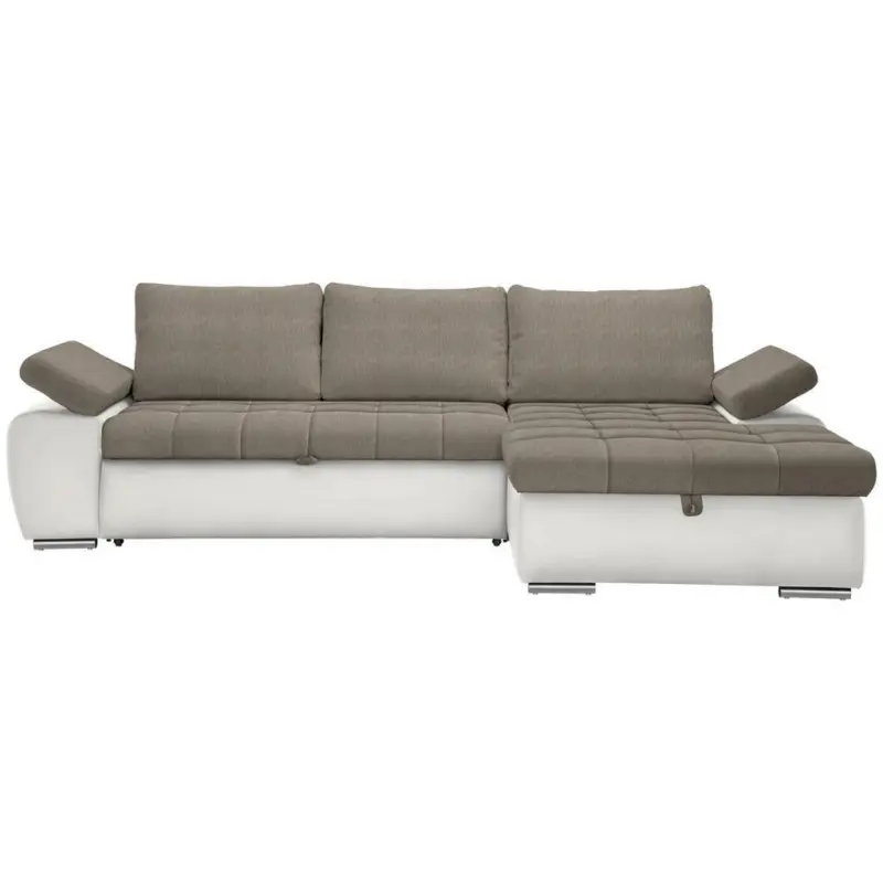 Ecksofa in Flachgewebe Wei&szlig;, Beige 271/175 cm