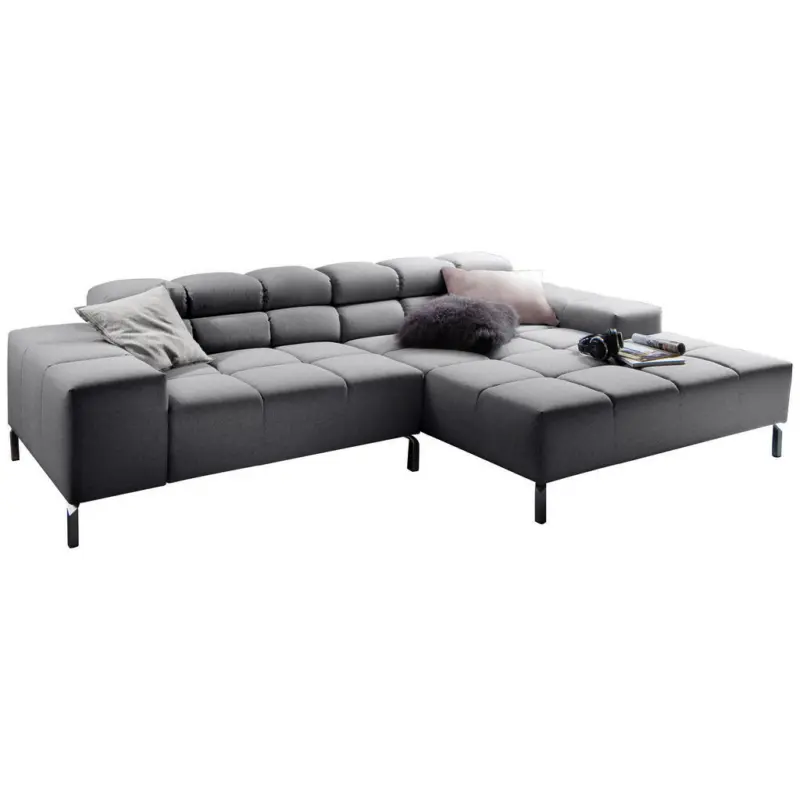 Ecksofa in Flachgewebe Grau 280/178 cm
