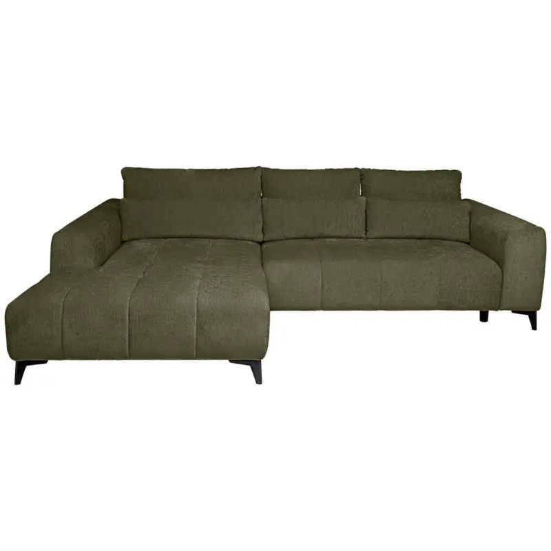 Ecksofa in Chenille Olivgr&uuml;n 222/279 cm