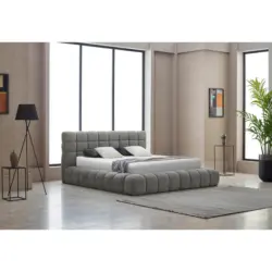 Polsterbett gepolstertes Kopfteil, Lattenrost, Bettkasten Grau 180/200 cm