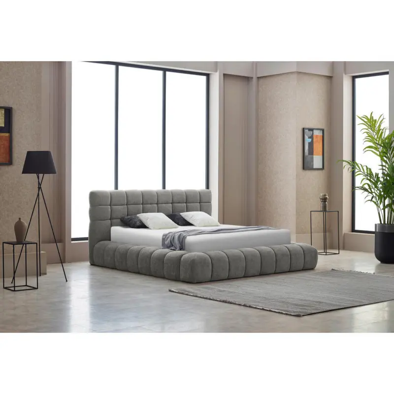 Polsterbett gepolstertes Kopfteil, Lattenrost, Bettkasten Grau 180/200 cm