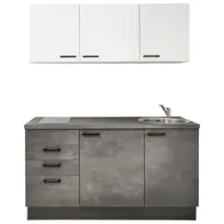 K&uuml;chenleerblock 160 cm in Graphitfarben, Wei&szlig;