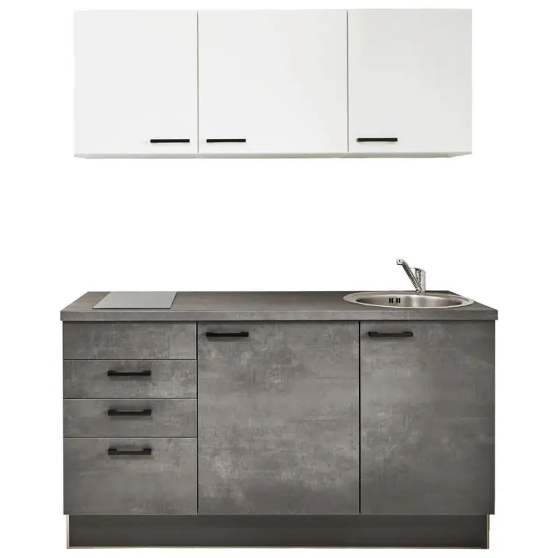 K&uuml;chenleerblock 160 cm in Graphitfarben, Wei&szlig;