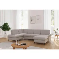 Wohnlandschaft Rochelle E in Flachgewebe Greige