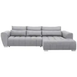 Ecksofa in Webstoff Hellgrau 304/218 cm
