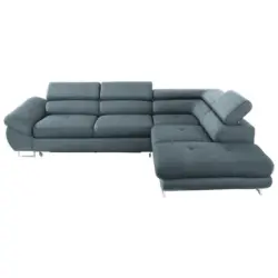 Ecksofa in Webstoff Blaugrau