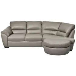 Ecksofa in Kombination Echtleder/Lederlook Grau 273/194 cm