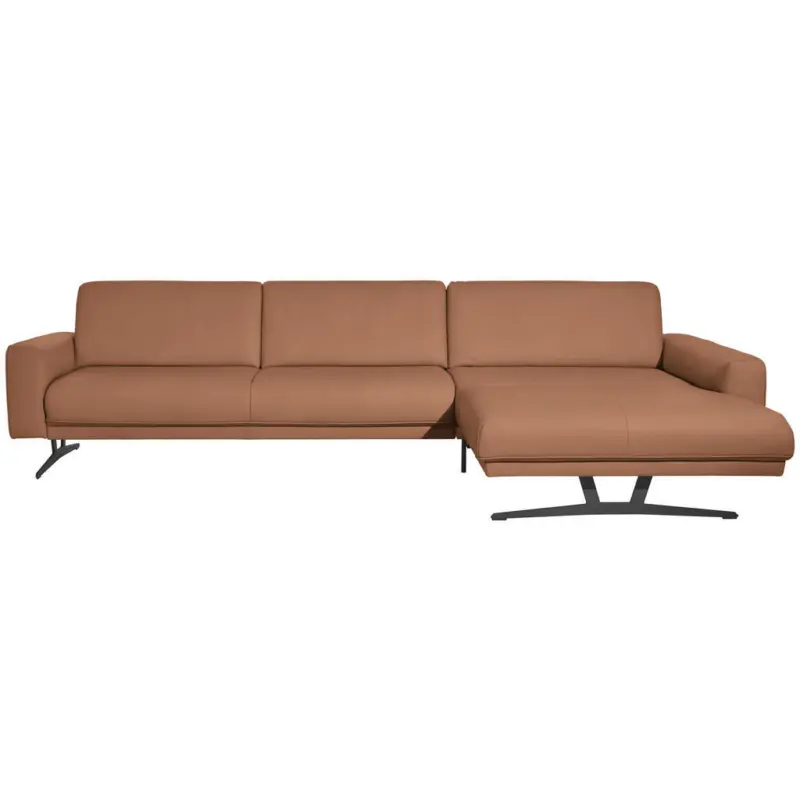 Ecksofa Nova in Echtleder Hellbraun 324/179 cm