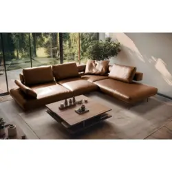 Ecksofa in Echtleder Cognac 306/237 cm