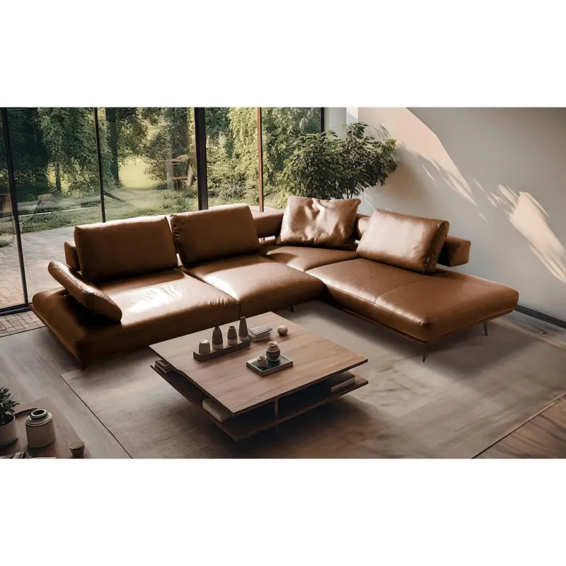 Ecksofa in Echtleder Cognac 306/237 cm