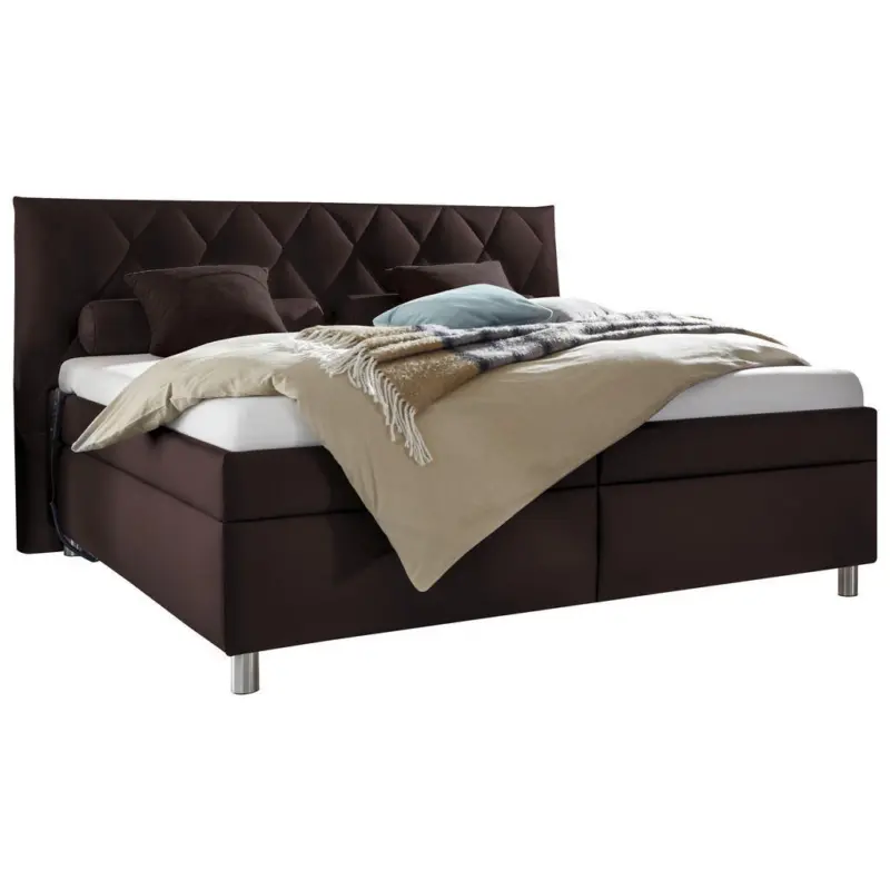 Polsterbett Matratze, gepolstertes Kopfteil, Lattenrost, Bettkasten, motorische Verstellbarkeit Dunkelbraun 200/200 cm