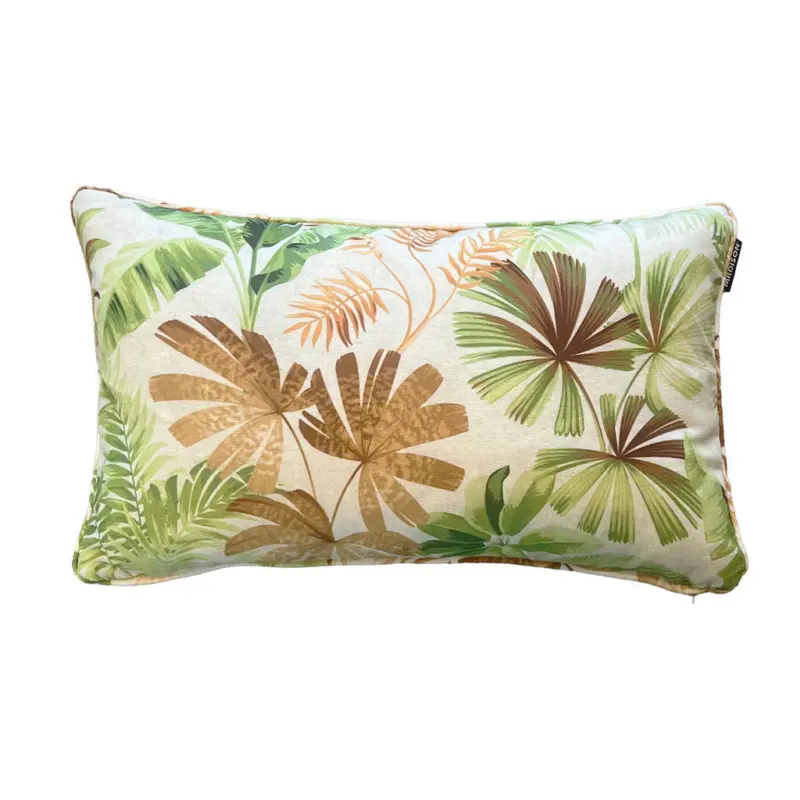 Outdoor-Kissen in Braun, Creme, Gr&uuml;n Floral 50/30 cm