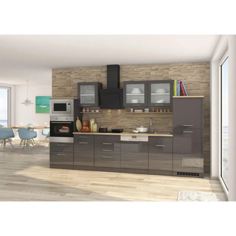 K&uuml;chenleerblock 340 cm in Graphitfarben