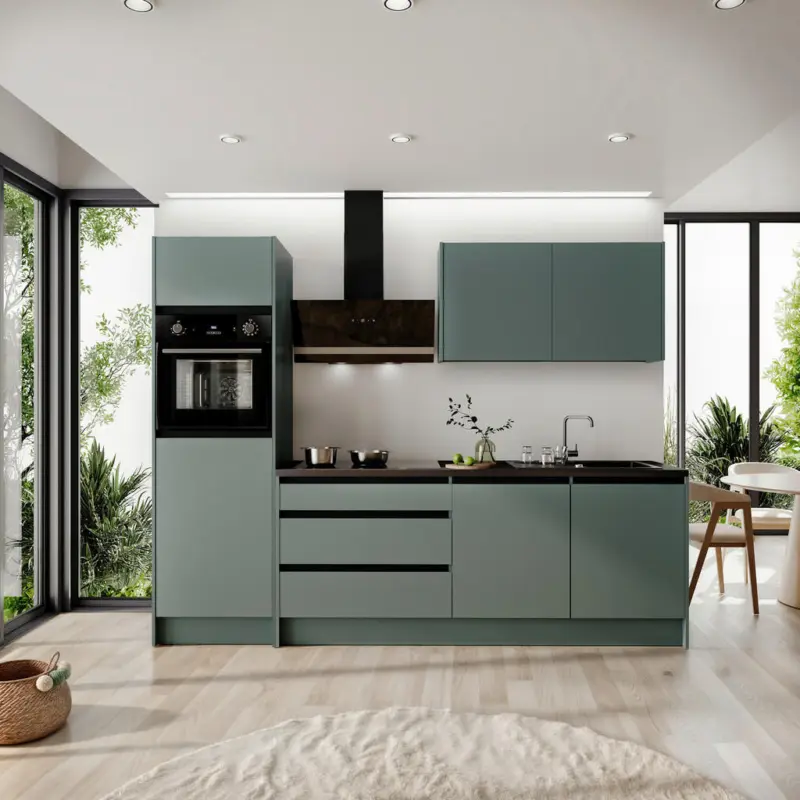 K&uuml;chenleerblock 273 cm in Gr&uuml;n, Schwarz