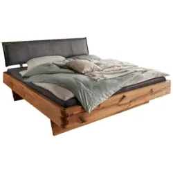 Balkenbett 200/200 cm in Anthrazit, Wildeiche