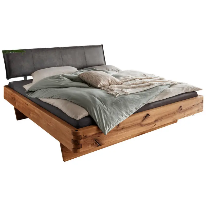 Balkenbett 200/200 cm in Anthrazit, Wildeiche