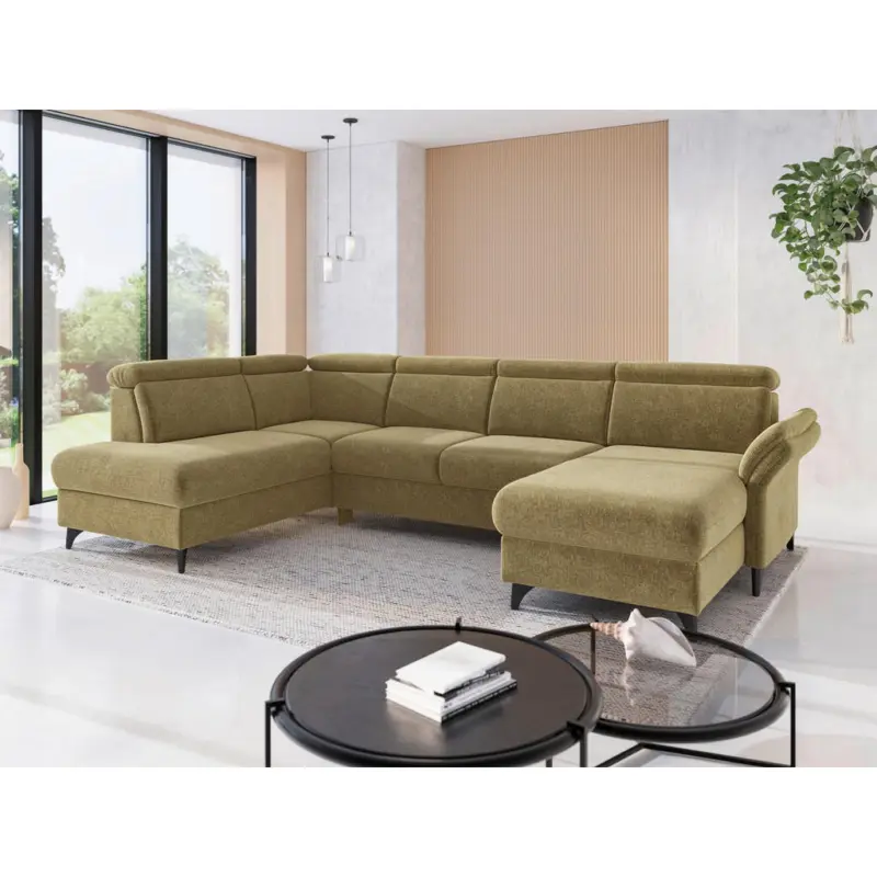 Wohnlandschaft Glendale E in Flachgewebe Olivgr&uuml;n