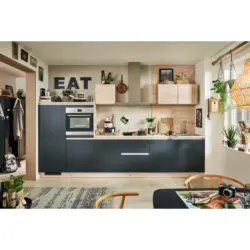 K&uuml;chenleerblock 360 cm in Schwarz, Eichefarben