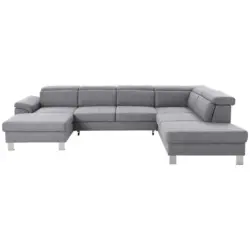 Wohnlandschaft in Webstoff Hellgrau