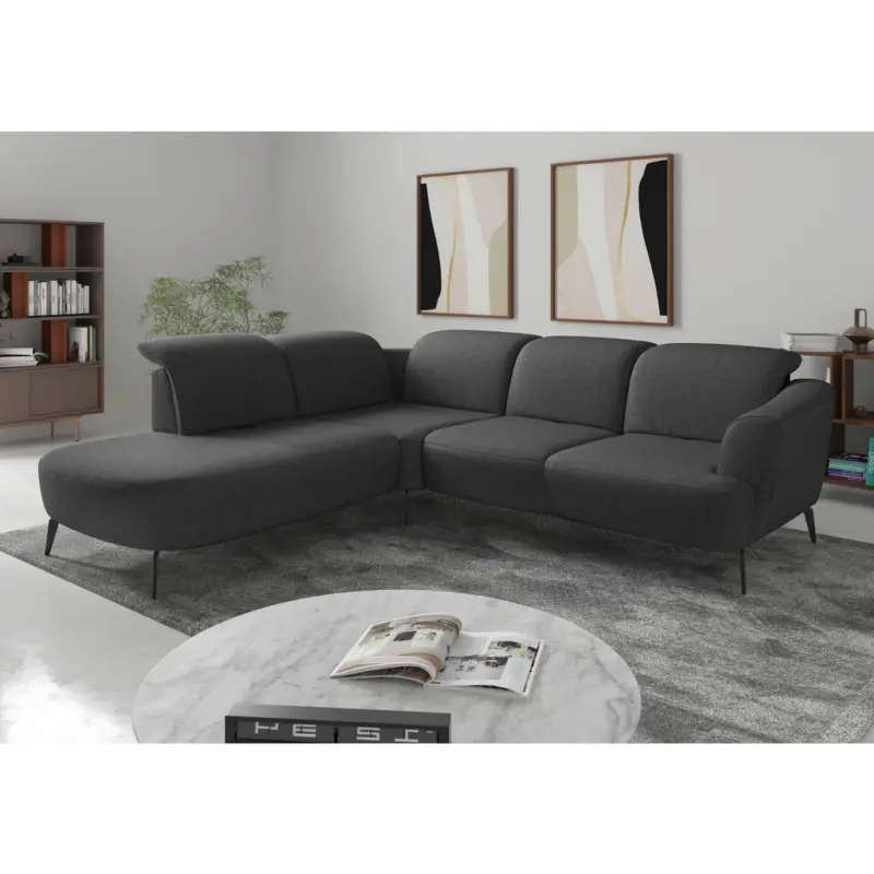 Ecksofa ZOE E in Flachgewebe Dunkelgrau 267/300 cm