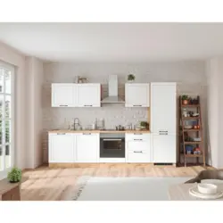 K&uuml;chenblock 300 cm in Wei&szlig;, Eiche Wotan