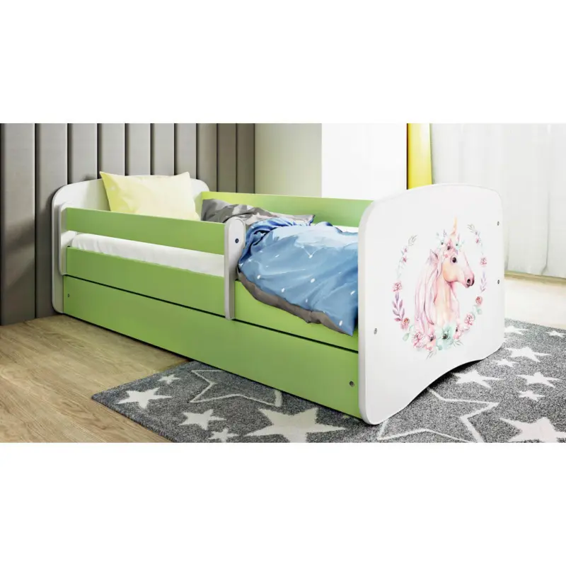 Kinder-/Juniorbett 80/160 cm in Gr&uuml;n, Wei&szlig;