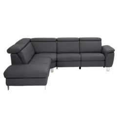 Ecksofa in Echtleder Schwarz 239/271 cm