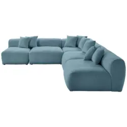 Ecksofa Bloom in Flachgewebe, Teddystoff Blau 300/315 cm