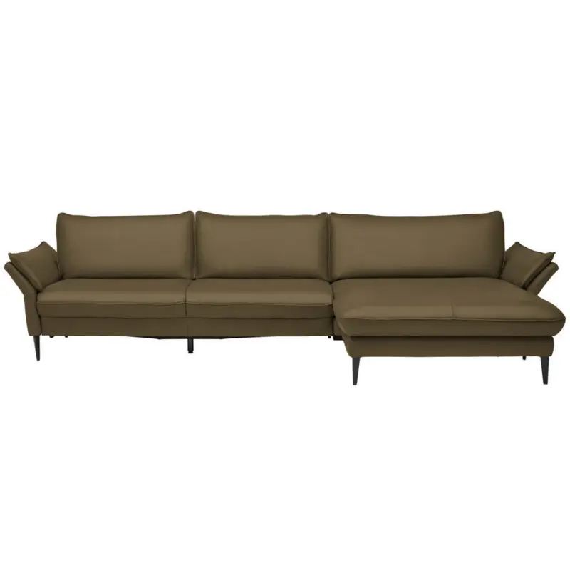 Ecksofa Valdera in Echtleder Olivgr&uuml;n 334/172 cm