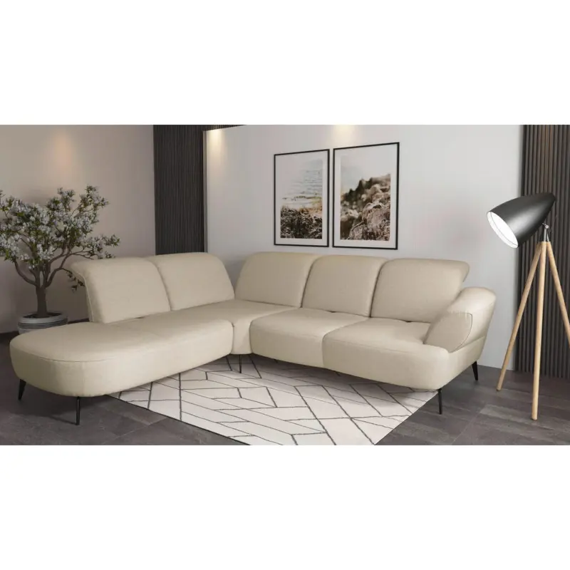 Ecksofa Dance E in Flachgewebe Creme 270/302 cm