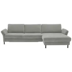 Ecksofa in Chenille, Flachgewebe Silberfarben 316/175 cm