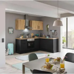 Eckk&uuml;che 220/175 cm in Schwarz, Eiche Artisan