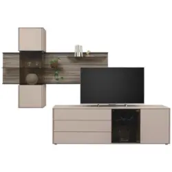 Wohnwand in Buchefarben, Sandfarben 290/197/46 cm