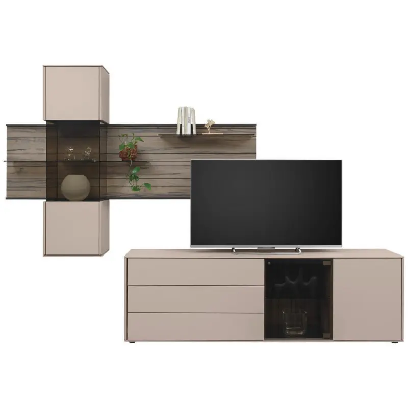 Wohnwand in Buchefarben, Sandfarben 290/197/46 cm