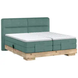 Boxspringbett 180/200 cm in Blau, Eichefarben