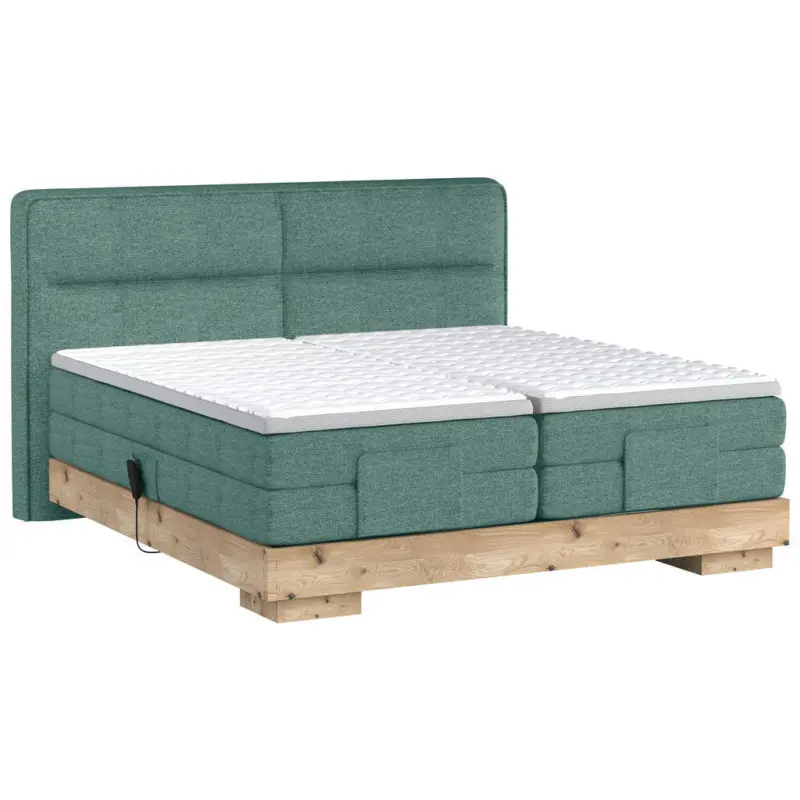 Boxspringbett 180/200 cm in Blau, Eichefarben