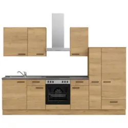 K&uuml;chenleerblock 300 cm in Eichefarben, Schieferfarben